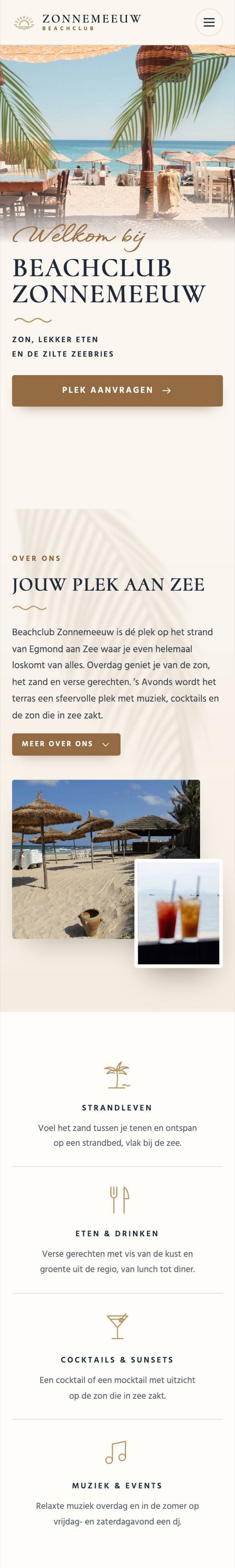 Voorbeeldsite beachclub op een telefoon